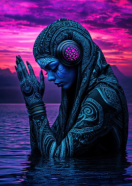 Blue Alien Woman in Water