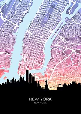New York United States Skyline Map