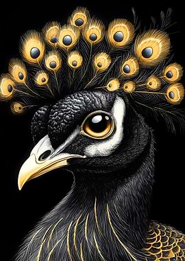 Black Peacock with Golden Feathers