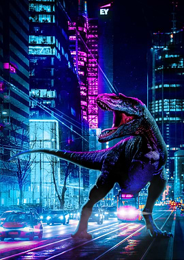 Giganotosaurus Dinosaur City Scene