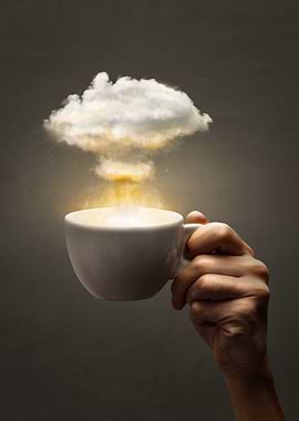 Coffee Cup with a Small Mushroom Cloud Explosion