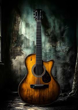 Acoustic Guitar on Grunge Wall