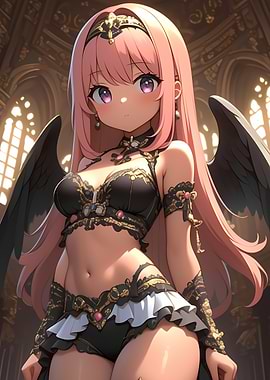 Pink-Haired Angel with Black Wings Animal Gaming