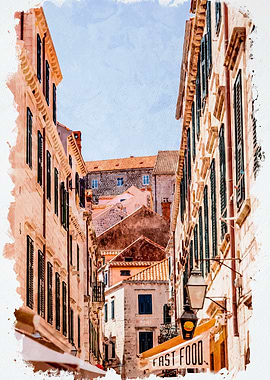 Narrow Street in European City Dubrovnik