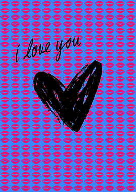 I Love You Heart Pop Art | Blue Vibrant Love Print
