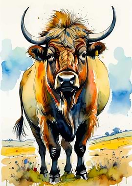 Watercolor Highland Cow Portrait