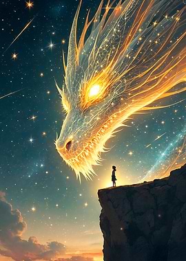 Dragon and Girl in the Stars