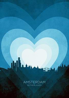 Amsterdam Netherlands Skyline Hearts