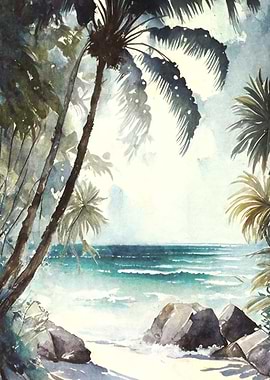 Tropical Beach Watercolor