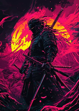 Samurai in Neon Sunset