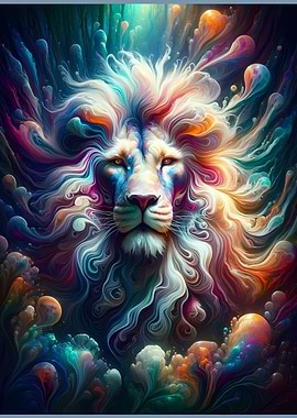 Psychedelic Lion with Colorful Swirls: Power Animal Art
