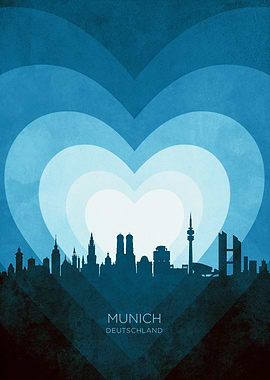 Munich Germany Skyline Heart