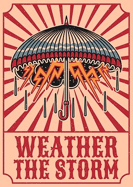 Umbrella & storm vintage art