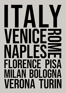 Italy Cities Typography Word Art