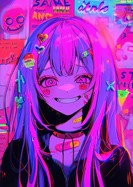 Anime Girl with Neon Colors