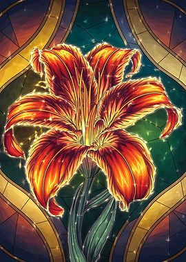 Glowing Tiger Lily in Stained Glass
