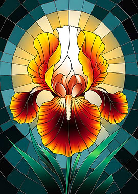 Vibrant Phoenix Iris in Stained Glass