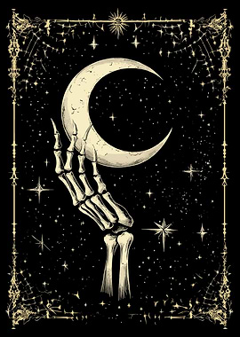 Skeleton Hand Holding Moon