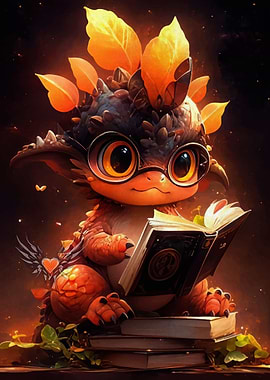 Cute Dragon Reading
