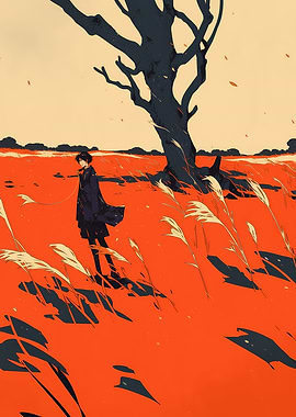 Lonely Figure in Red Field
