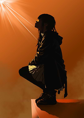 Anime Girl Silhouette facing light - hope