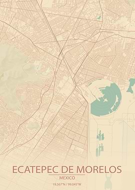 Ecatepec de Morelos Mexico Vintage Style Map