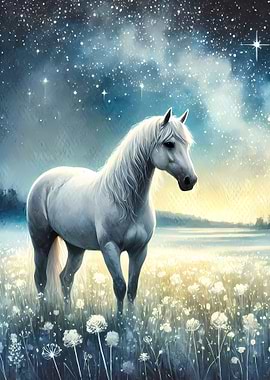 White Horse Under Starry Sky