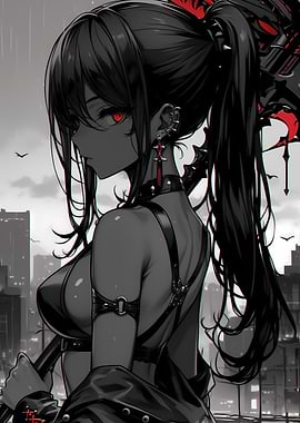 Anime Girl with Red Eyes Gaming