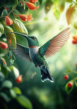 Hummingbird Feeding On Flower