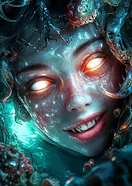 Sea Creature with Glowing Eyes