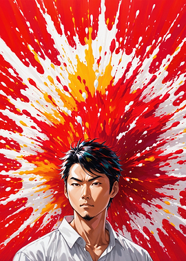 Anime Character with Red Splashes