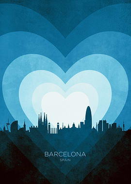 Barcelona Spain Skyline Hearts