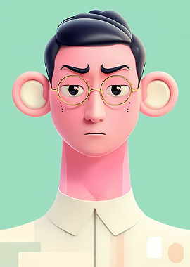 3D Cartoon Man with Glasses