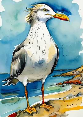 Seagull Watercolor Painting