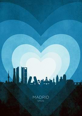 Madrid Spain Skyline Hearts