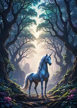 Unicorn in Enchanted Forest