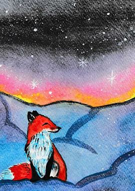 Fox Under Aurora Borealis