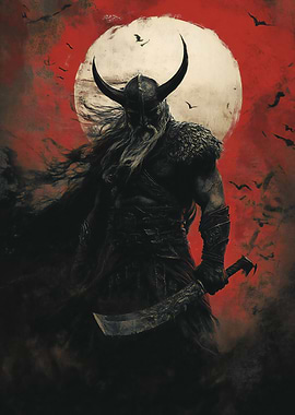 Viking Warrior in Moonlight