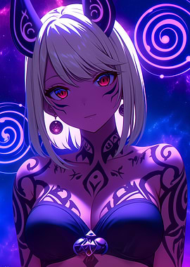 Anime Girl with Tattoos Gaming