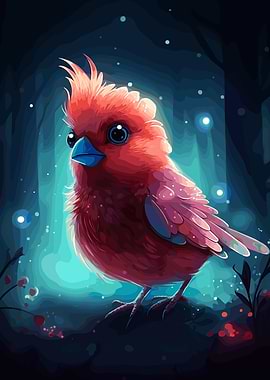 Red Bird in Forest
