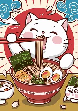 Cat Eating Ramen