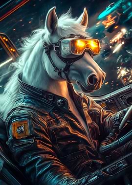 Horse Pilot in Spaceship