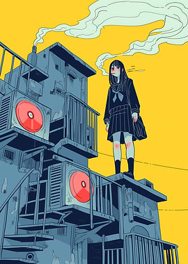 Anime Girl on Rooftop