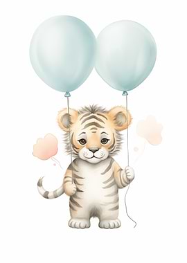 Cute Tiger with Balloons