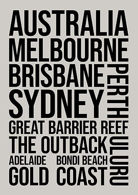 Australia Cities and Landmarks Typography Word Art