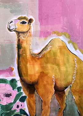 Camel Painting with Flowers