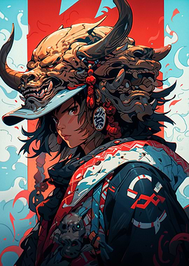 Anime Girl with Oni Mask