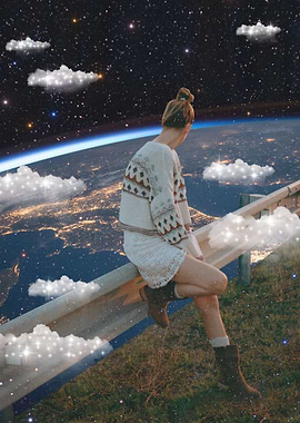 Woman Gazing at Earth from Space