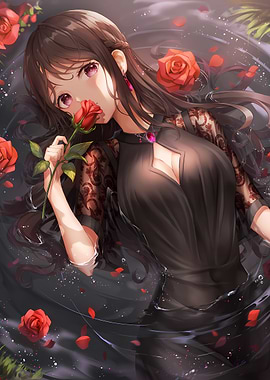 Anime Girl with Roses