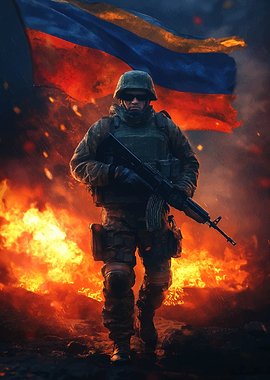 Soldier with Ukrainian Flag